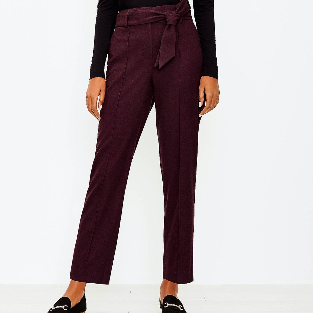 NWT Loft Tie Waist Slim Pants Brushed Flannel Deep Purple Sz. 2